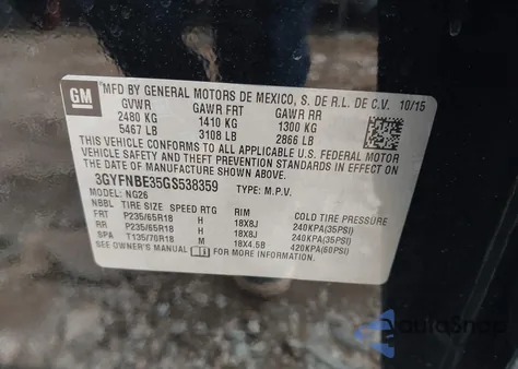 2016 Cadillac Srx Luxury Collection from USA, damaged, VIN 3GYFNBE35GS538359